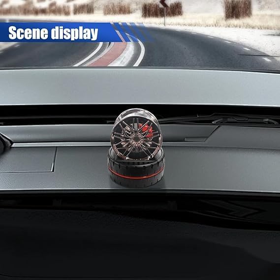 Solar Rotating Car Dashboard Air Freshener/Perfume Diffuser | Metal Body & Alloy Wheel Hub Design with Perfume Liquid for Car Interior Decoration Accessories (Standard)