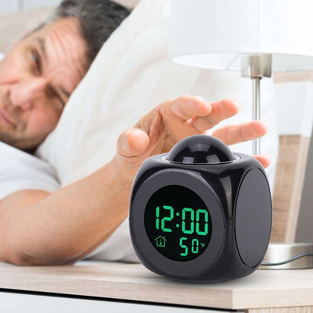 DIGSMORDEN Wall Projector Clock, Multi-Function Digital Projection Digital Alarm Clock Projection on Ceiling, Temperature Display LED Alarm Clock Wall Projection Clock with Voice Talking Function