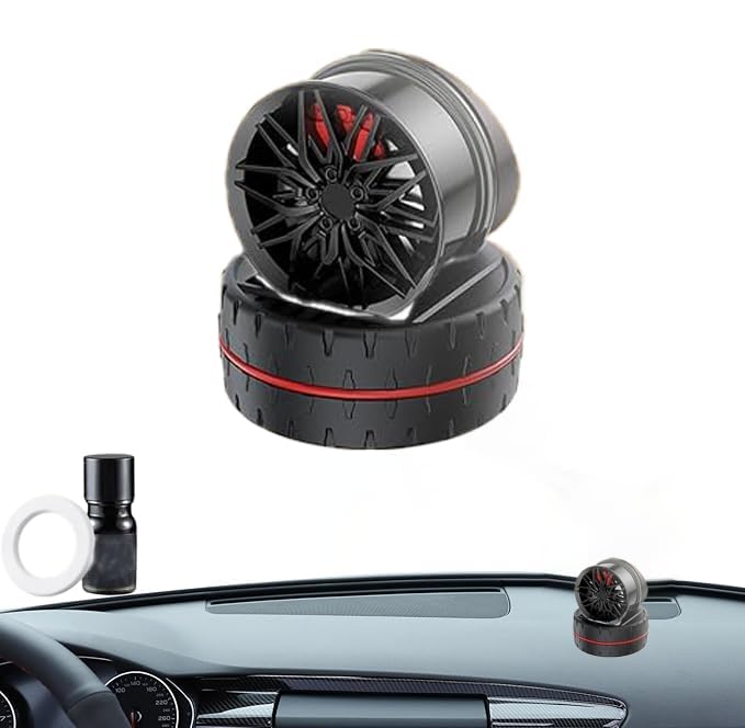 Solar Rotating Car Dashboard Air Freshener/Perfume Diffuser | Metal Body & Alloy Wheel Hub Design with Perfume Liquid for Car Interior Decoration Accessories (Standard)