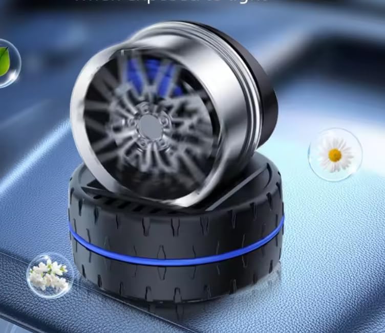 Solar Rotating Car Dashboard Air Freshener/Perfume Diffuser | Metal Body & Alloy Wheel Hub Design with Perfume Liquid for Car Interior Decoration Accessories (Standard)
