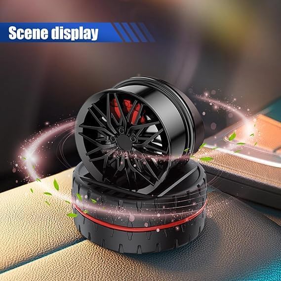Solar Rotating Car Dashboard Air Freshener/Perfume Diffuser | Metal Body & Alloy Wheel Hub Design with Perfume Liquid for Car Interior Decoration Accessories (Standard)