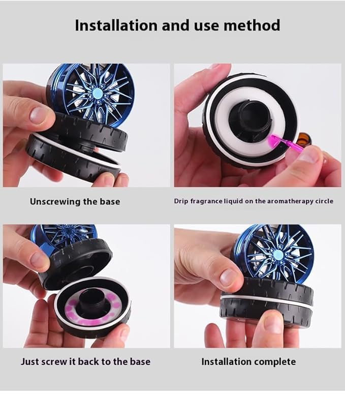 Solar Rotating Car Dashboard Air Freshener/Perfume Diffuser | Metal Body & Alloy Wheel Hub Design with Perfume Liquid for Car Interior Decoration Accessories (Standard)