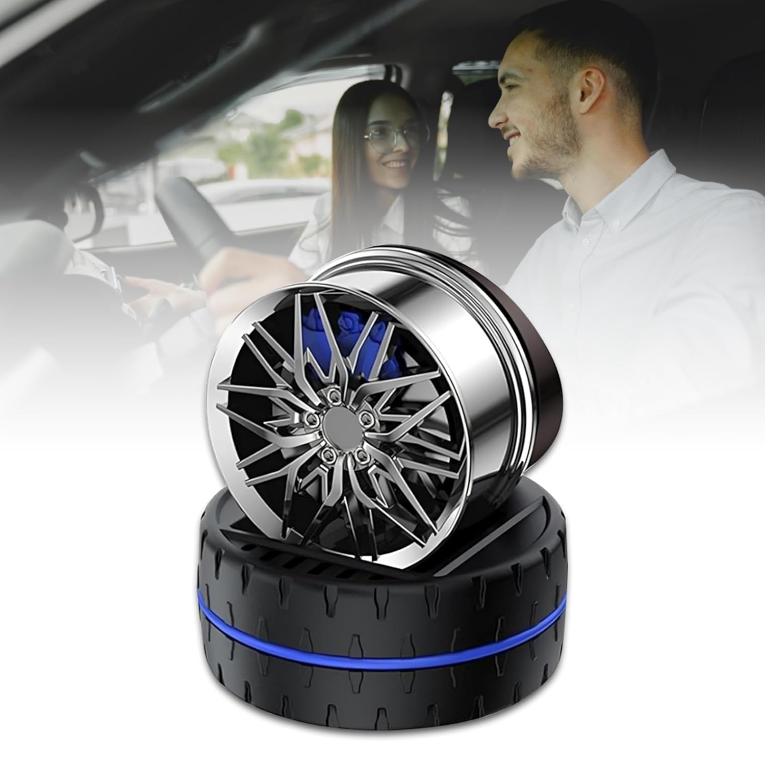 Solar Rotating Car Dashboard Air Freshener/Perfume Diffuser | Metal Body & Alloy Wheel Hub Design with Perfume Liquid for Car Interior Decoration Accessories (Standard)