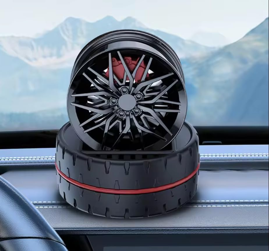 Solar Rotating Car Dashboard Air Freshener/Perfume Diffuser | Metal Body & Alloy Wheel Hub Design with Perfume Liquid for Car Interior Decoration Accessories (Standard)