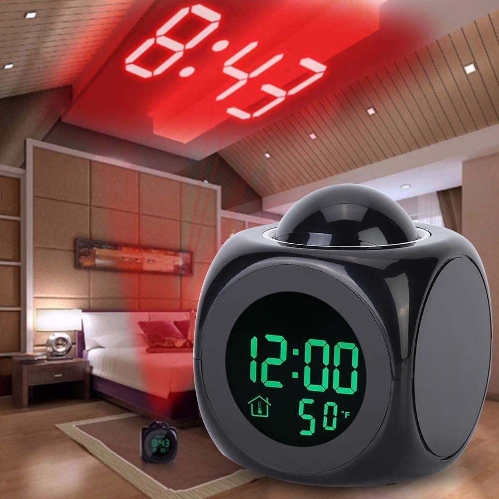 DIGSMORDEN Wall Projector Clock, Multi-Function Digital Projection Digital Alarm Clock Projection on Ceiling, Temperature Display LED Alarm Clock Wall Projection Clock with Voice Talking Function