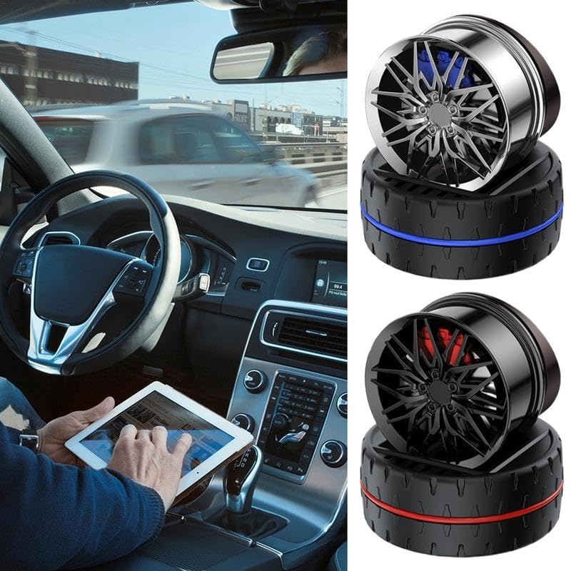 Solar Rotating Car Dashboard Air Freshener/Perfume Diffuser | Metal Body & Alloy Wheel Hub Design with Perfume Liquid for Car Interior Decoration Accessories (Standard)