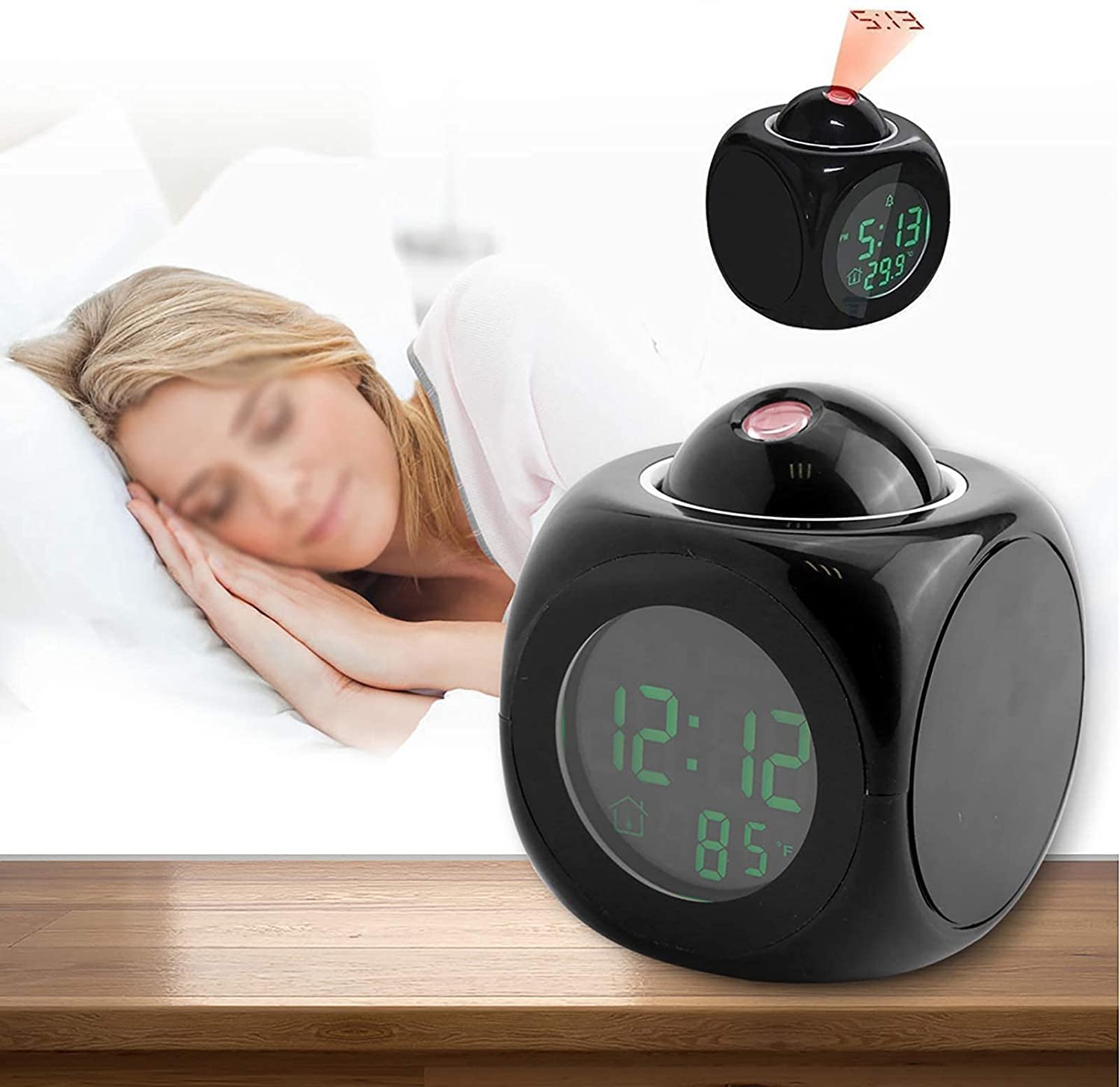 DIGSMORDEN Wall Projector Clock, Multi-Function Digital Projection Digital Alarm Clock Projection on Ceiling, Temperature Display LED Alarm Clock Wall Projection Clock with Voice Talking Function