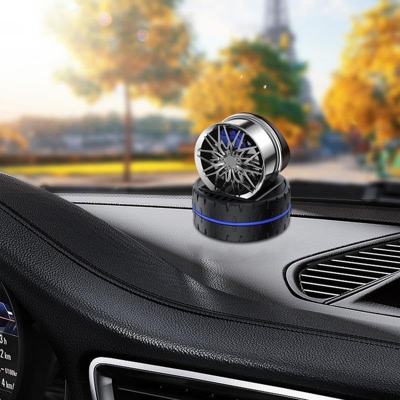 Solar Rotating Car Dashboard Air Freshener/Perfume Diffuser | Metal Body & Alloy Wheel Hub Design with Perfume Liquid for Car Interior Decoration Accessories (Standard)