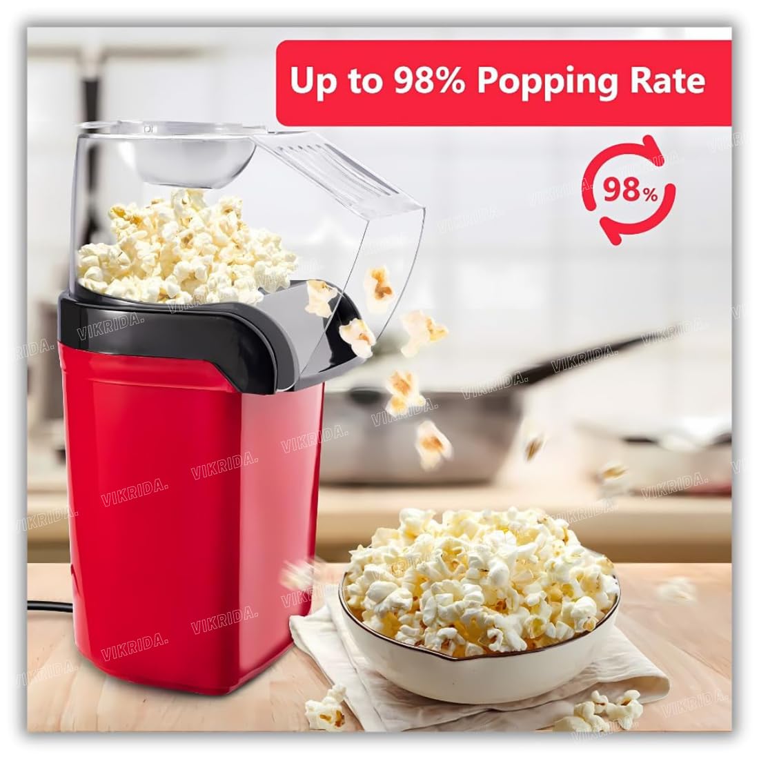 Electric Popcorn Maker Machine with 1200W, No oil needed, Healthy and Delicious Snack for Kids, Adults.Great for Holding Parties in Home