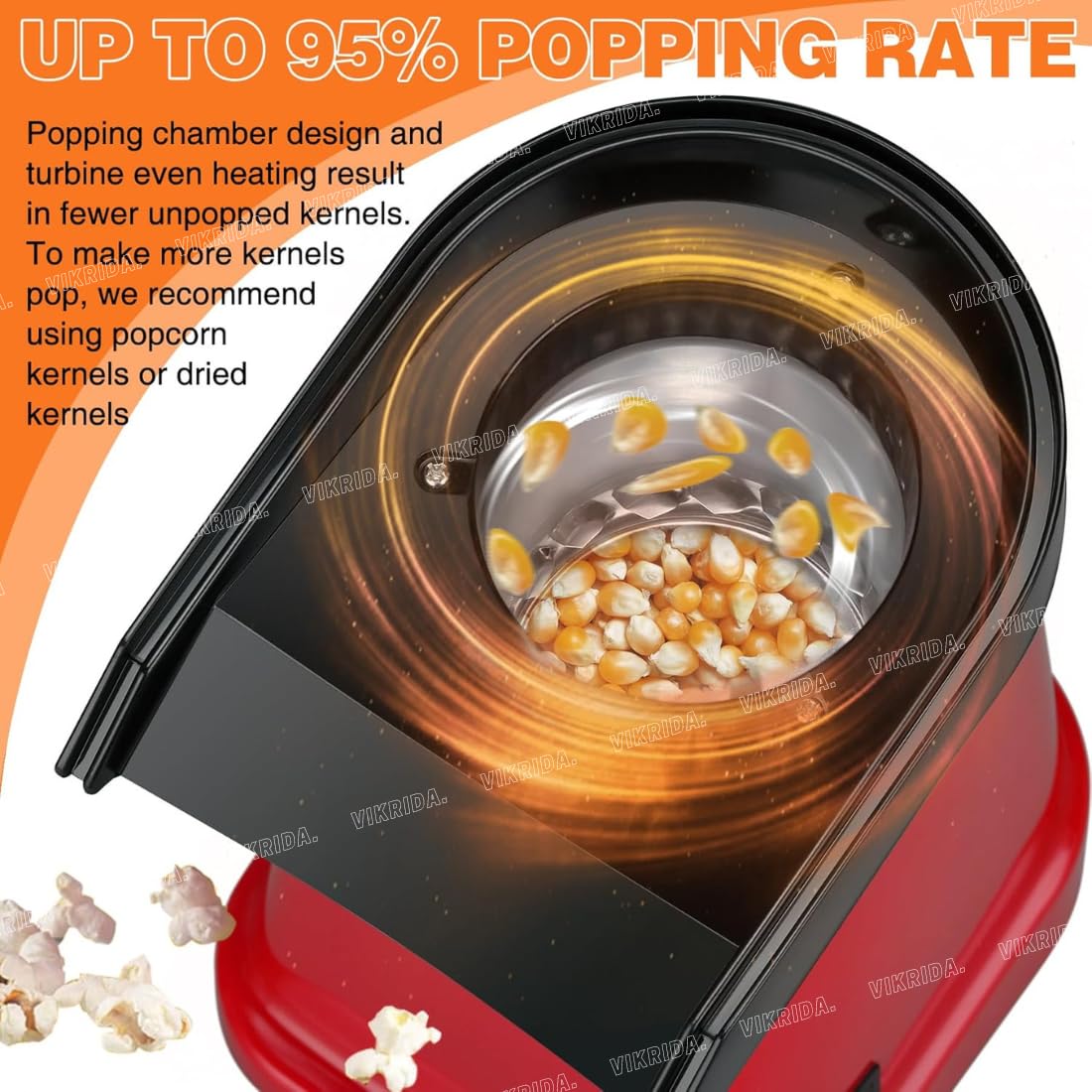 Electric Popcorn Maker Machine with 1200W, No oil needed, Healthy and Delicious Snack for Kids, Adults.Great for Holding Parties in Home